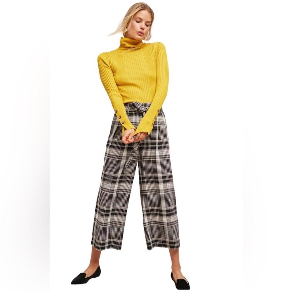 Anthropologie Ett Twa Luca Plaid Cropped Belted Wide Leg Pants
